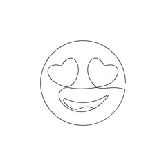 Enamored icon. One line emoji. Line graphic design. Web design, valentines day, heart emoji, continue line icons