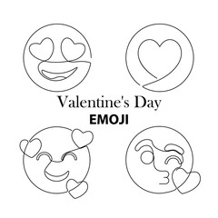 Obraz premium Enamored icon. One line emoji. Line graphic design. Web design, valentines day, heart emoji, continue line icons. cute and love. EPS10, set