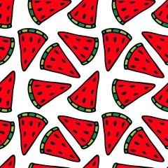 juicy watermelon slices, pattern, on a white background. Vector seamless pattern on a white background. Summer illustration