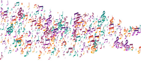 Musical notes flying vector pattern. Melody