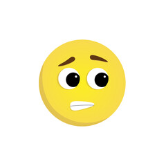 Emoticon with a dismissive look. Vector yellow face isolated on a white background with big eyes, raised eyebrows, and with a bared mouth