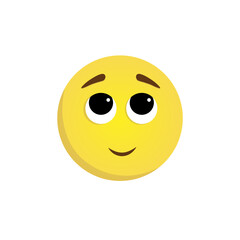 Dreaming emoticon expression character. Vector yellow face isolated on a white background with upturned eyes, raised eyebrows, and cute smile