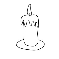Line candle light burn wax on white background. Paraffin icon illustration.