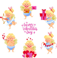 icons of angels and cupids for Valentine's Day. Vector, image, icons, illustrations. Cupidon.