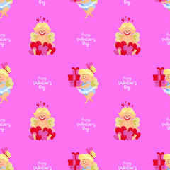 Seamless Wallpapers for Valentine's Day holiday. Vector, pattern. Cupidon.