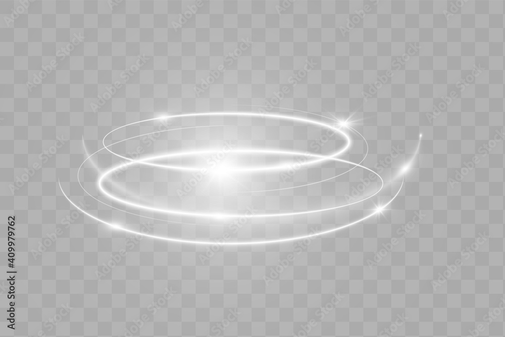 Poster Shimmering waves with light effect isolated on transparent background. Glittering old dust trail. Abstract motion. Magic lines.