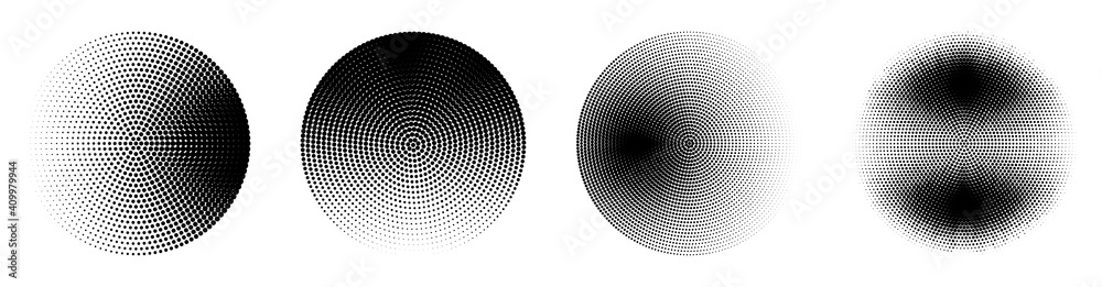 Poster set of halftone circles. abstract dotted background. texture of black dots. monochrome gradient back