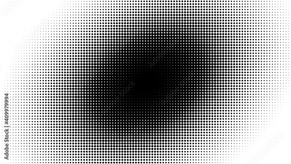 Poster halftone. comic pattern. abstract dotted radial background. texture of black dots. gradient backgrou