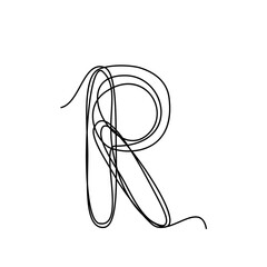 Continuous thin line letter R. vector illustration alphabet symbol with one line, minimalistic simple first letter name icon, logo