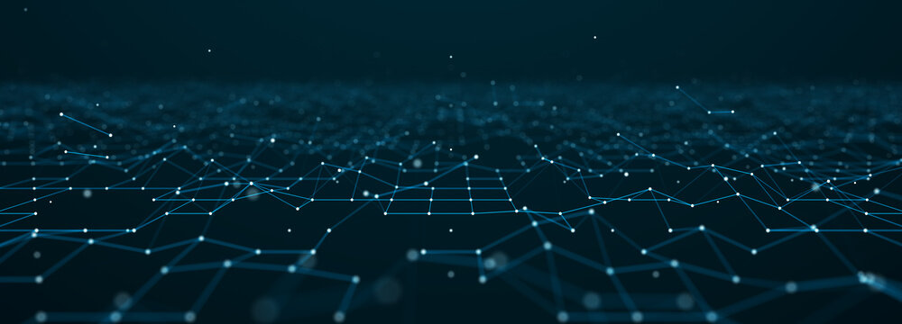 Corrupted network or connection. Abstract digital background of points and lines. Glowing plexus. Big data. Abstract technology science background. 3d rendering © WALL-E