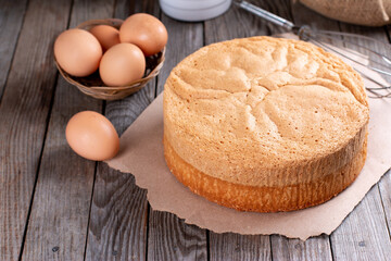 Fototapeta premium Fresh sponge cake. Chiffon biscuit for cake, selective focus
