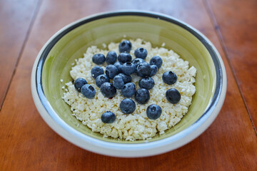 bowl of cottage cheese with blueberries
