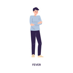 Sick man got a fever or high temperature, flat vector illustration isolated.
