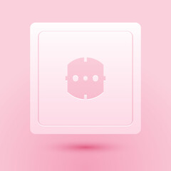 Paper cut Electrical outlet icon isolated on pink background. Power socket. Rosette symbol. Paper art style. Vector.