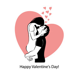 Lovers hug. Happy Valentine's Day. T-shirt print. Vector illustration