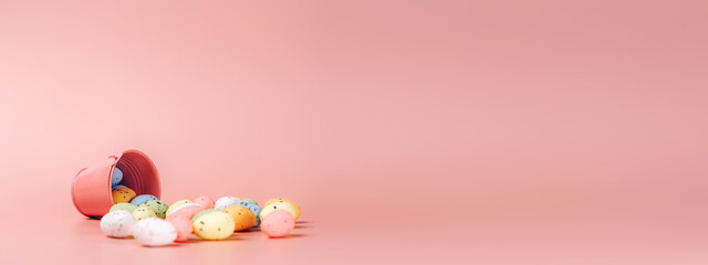 Creative photo of easter eggs on colorful background.