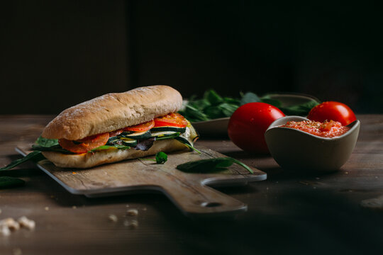 Healthy sandwich of zucchini and tomatoes