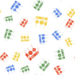 Color Set of banners, labels, tags, logos for eco green healthy foods icon isolated seamless pattern on white background. Organic products. Healthy food stickers. Vector.