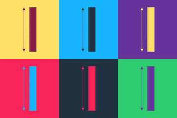 Pop art The measuring height and length icon isolated on color background. Ruler, straightedge, scale symbol. Vector.