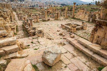 Fototapeta na wymiar Ruins of ancient Roman city of Gerasa in Jerash, Jordan