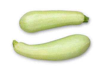 Two ripe and fresh courgette isolated on white background.