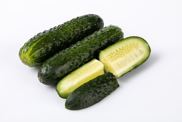 Fresh cucumber from the garden on white background 