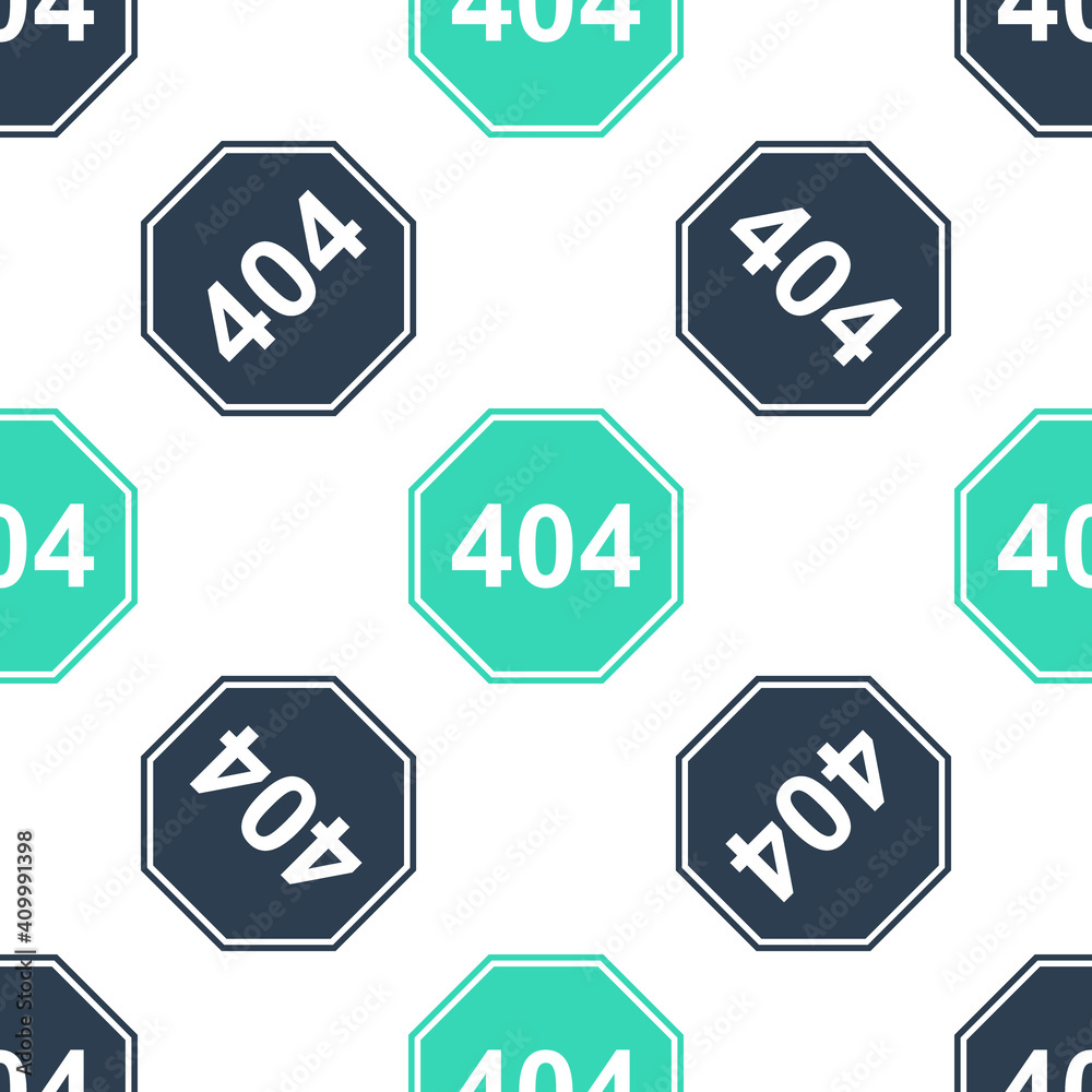 Poster green page with a 404 error icon isolated seamless pattern on white background. template reports tha