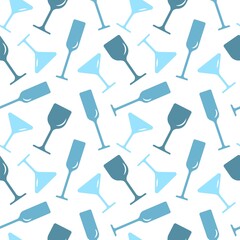 Seamless background with glasses in pastel blue colors. For packaging, paper, design. Vector illustration isolated on white background.
