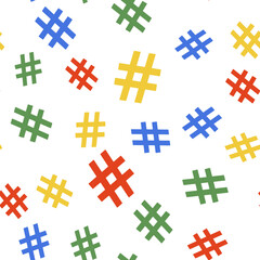 Fototapeta na wymiar Color Hashtag icon isolated seamless pattern on white background. Social media symbol. Modern UI website navigation. Vector.