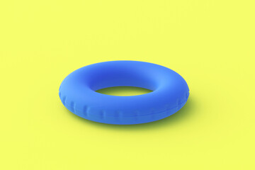 Inflatable ring on yellow background. Equipment for safe sailing at sea. Protection of children in the pool. Kids swimming safety. Water park toy. 3d rendering