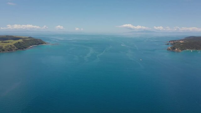 Aerial: Sweeping view of Tawharanui peninsula