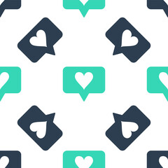 Green Like and heart icon isolated seamless pattern on white background. Counter Notification Icon. Follower Insta. Vector.