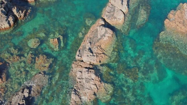 Aerial: Tranquil tropical ocean reef
