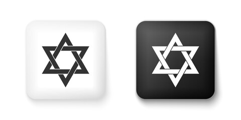 Black and white Star of David icon isolated on white background. Jewish religion symbol. Square button. Vector.