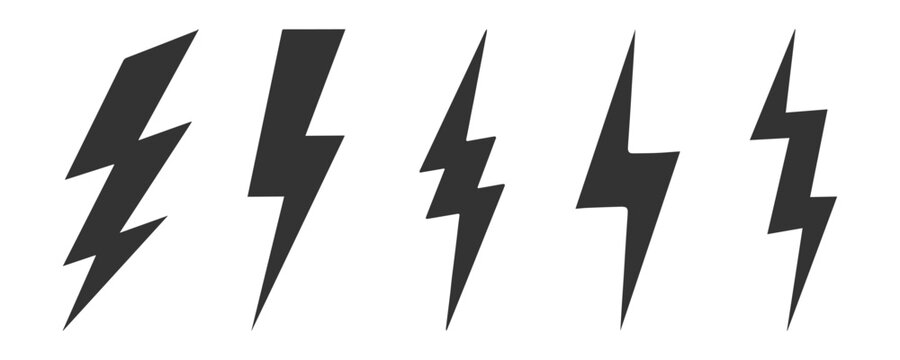 Black lightning bolt icon set vector