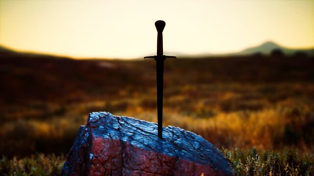 famous sword excalibur of King Arthur in the rock