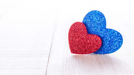 Love heart on wooden Valentines day background. Sainte Valentine, mothers day, birthday greeting cards, invitation, celebration concept.