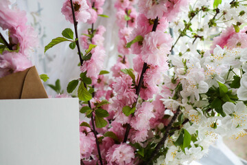 spring bouquet of blooming sakura and cherry