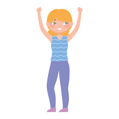 blonde woman character cartoon with hands up