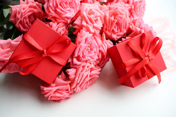 mockup greeting card. large bouquet of roses and space for text 