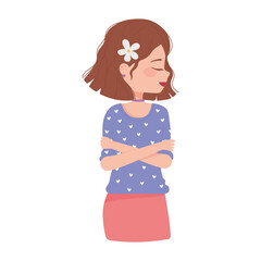 beautiful woman character with flower in hair cartoon