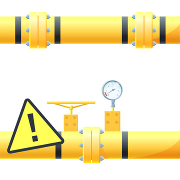 Vector illustration of a gas pipe with a vent and a pressure gauge. Connections between pipes. Template for design.