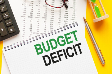 Word text BUDGET DEFICIT on white paper card, business concept
