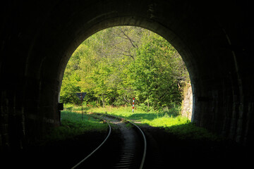 Fototapeta na wymiar Old historical railway tunnel in Bieszczady Mountains, Lupkov Pass, Poland