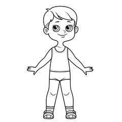 Cute cartoon boy dressed in underwear outline for coloring on a white background