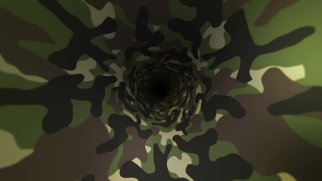 Green camouflage pattern background. Military uniform concept. Abstract line and wave texture. Loop animation.