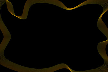 Abstract background design Frame illustration. Gold yellow wavy curve graphic. Future geometric patterns. On isolated black background. EPS10 Vector.