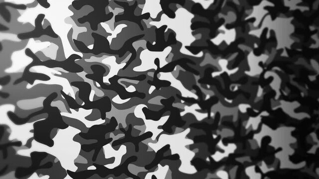 White camouflage pattern background. Military uniform concept. Abstract line and wave texture. Loop animation.