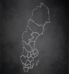 Sweden map administrative division separates regions and names individual region, design card blackboard chalkboard blank