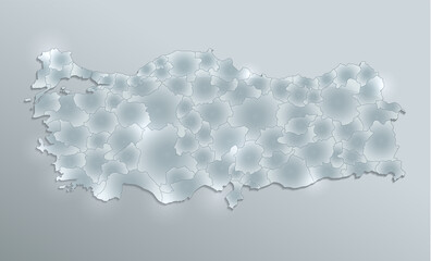 Turkey map, administrative division, separates regions, design glass card 3D blank